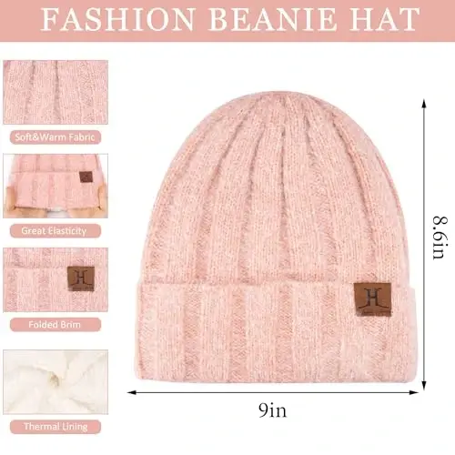 FZ FANTASTIC ZONE Women Winter Beanie Hat and Scarf Warm Touchscreen Gloves | Thick Thermal Driving Run Snow Ski Gloves for Cold Weather, Knit Beanies Hats Fleece Long Scarves Skull Caps Gifts for Women 
