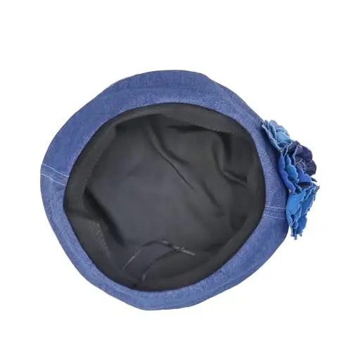 Women Girls Denim Beret French Hat Casual Sun Hat with Adjustable Strap - 4