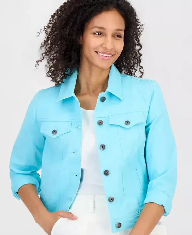 Women's Classic Denim Jacket, Created for Modazone - Soft Blue Turq - 3