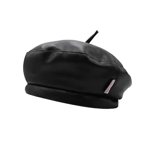 Kadın Klasik PU Deri Fransız Bere Şapka Retro Beanie Şapka Sanatçı Bere Ayarlanabilir Ressam Kabak Şapka - 2