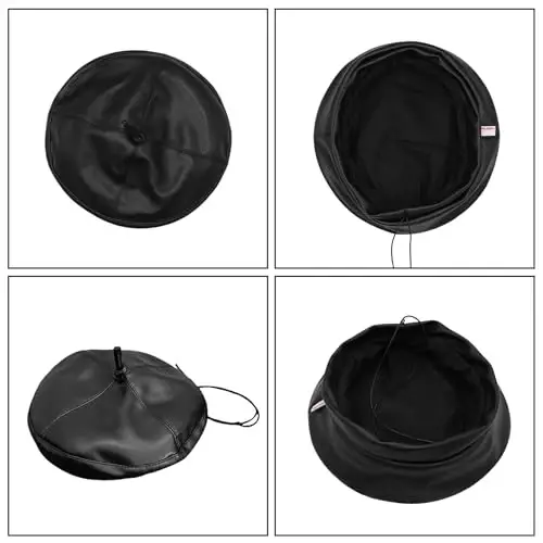 Kadın Klasik PU Deri Fransız Bere Şapka Retro Beanie Şapka Sanatçı Bere Ayarlanabilir Ressam Kabak Şapka - 4