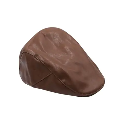 Women's Classic PU Leather French Beret Hat Retro Beanie Hat Artist Beret Cap Adjustable Painter Pumpkin Cap - 3