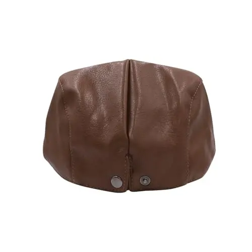 Women's Classic PU Leather French Beret Hat Retro Beanie Hat Artist Beret Cap Adjustable Painter Pumpkin Cap - 5