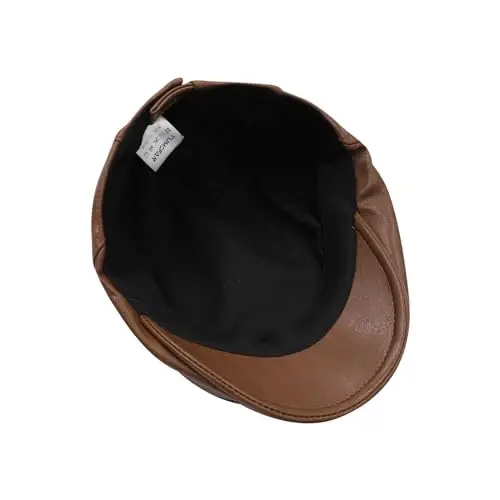 Women's Classic PU Leather French Beret Hat Retro Beanie Hat Artist Beret Cap Adjustable Painter Pumpkin Cap - 7