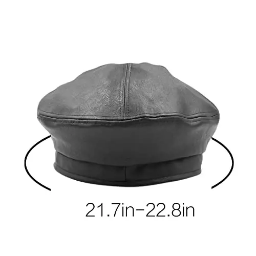 Women's Classic PU Leather French Beret Hat Retro Beanie Hat Artist Beret Cap Adjustable Painter Pumpkin Cap - 6