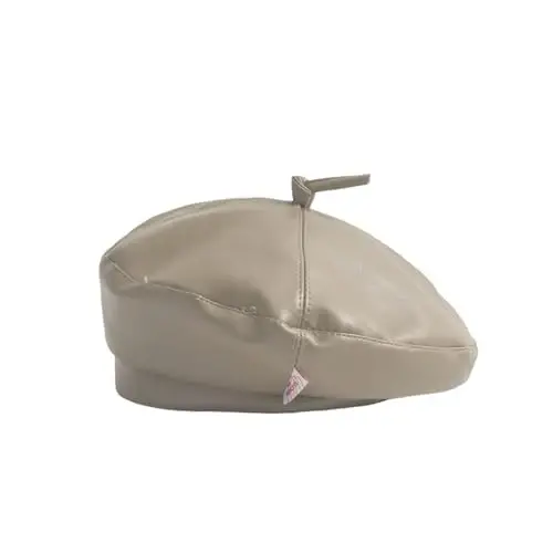 Women's Classic PU Leather French Beret Hat Retro Beanie Hat Artist Beret Cap Adjustable Painter Pumpkin Cap 