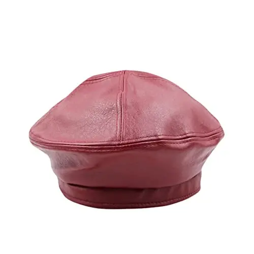 Women's Classic PU Leather French Beret Hat Retro Beanie Hat Artist Beret Cap Adjustable Painter Pumpkin Cap 