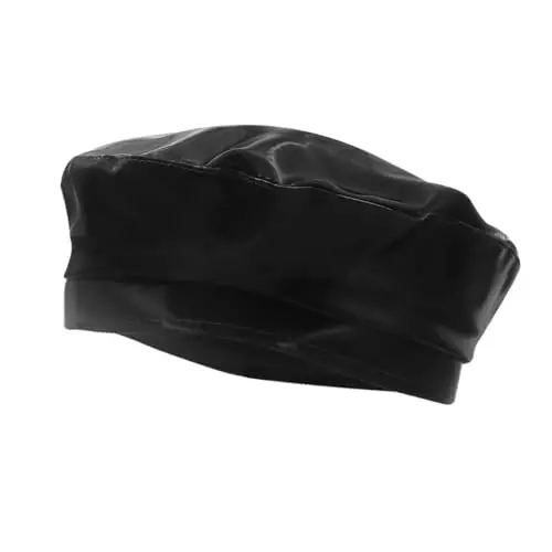 Women's Classic PU Leather French Beret Hat Retro Beanie Hat Artist Beret Cap Adjustable Painter Pumpkin Cap - 3