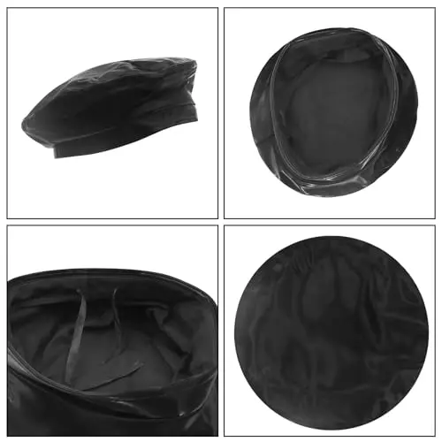 Women's Classic PU Leather French Beret Hat Retro Beanie Hat Artist Beret Cap Adjustable Painter Pumpkin Cap - 4