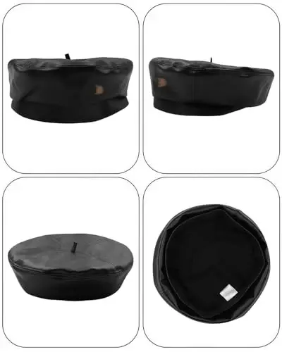Women's Classic PU Leather French Beret Hat Retro Beanie Hat Artist Beret Cap Adjustable Painter Pumpkin Cap - 6