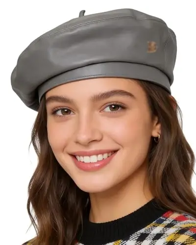 Women's Classic PU Leather French Beret Hat Retro Beanie Hat Artist Beret Cap Adjustable Painter Pumpkin Cap - MOSSTYUS (1)