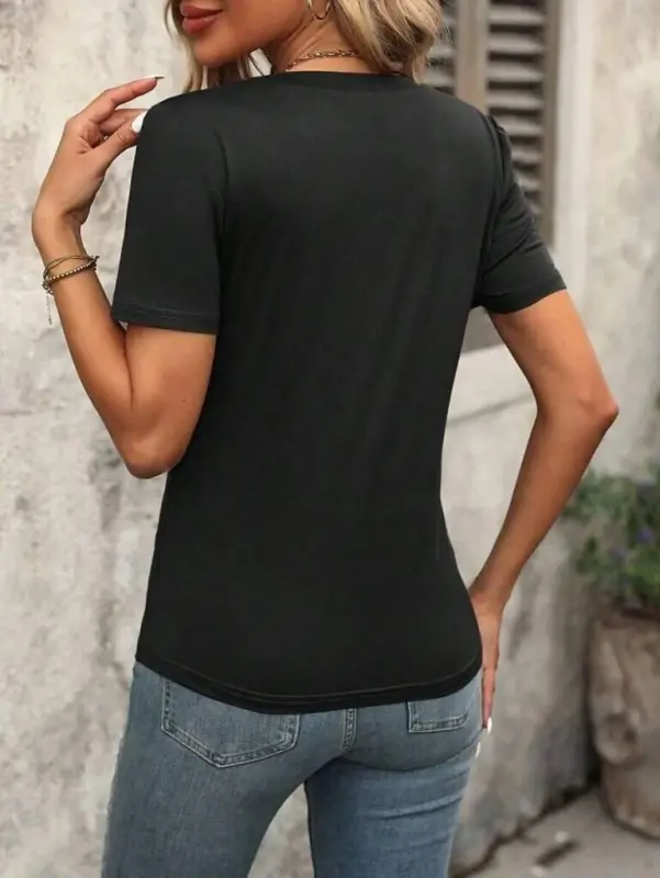 Kadın Kollu V Yakalı Omuzlarda çizgi Detaylı Viskon Bluz - 3