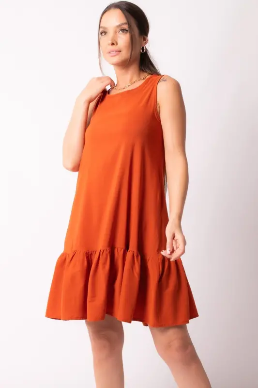 Kadın Kolsuz Eteği Fırfırlı Elbise Arm-18y001156-KOYU TURUNCU - ARMONIKA