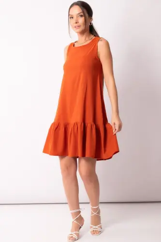 Kadın Kolsuz Eteği Fırfırlı Elbise Arm-18y001156-KOYU TURUNCU - ARMONIKA (1)