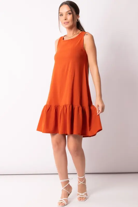 Kadın Kolsuz Eteği Fırfırlı Elbise Arm-18y001156-KOYU TURUNCU - 2