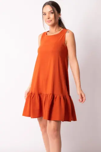 Kadın Kolsuz Eteği Fırfırlı Elbise Arm-18y001156-KOYU TURUNCU - 3