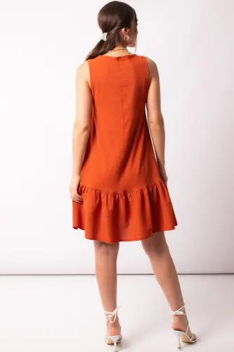 Kadın Kolsuz Eteği Fırfırlı Elbise Arm-18y001156-KOYU TURUNCU - 4