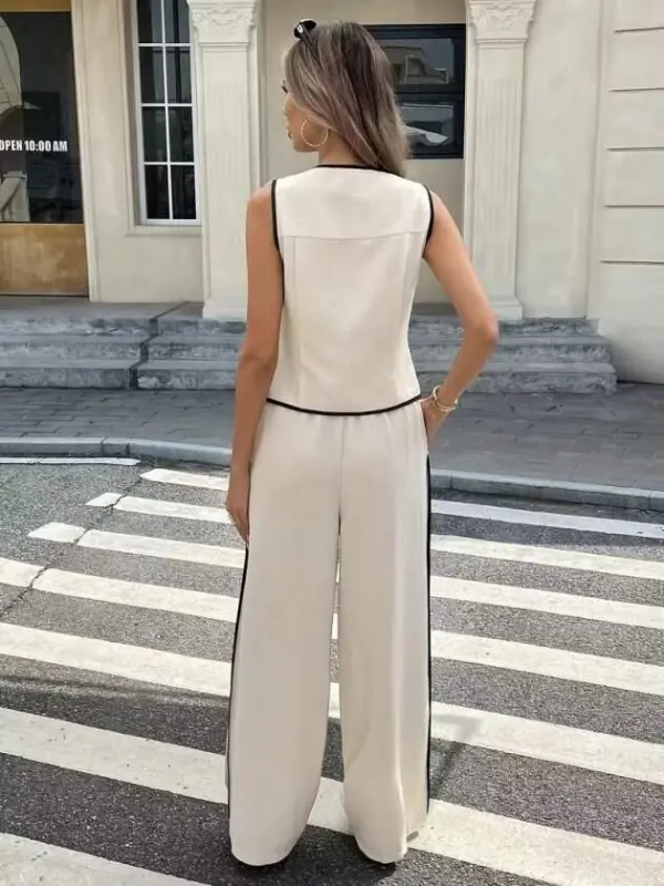 Kadın Kolsuz önü Düğmeli Yelek Ve Pantolon Ikili Takım - 3
