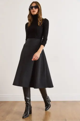 Kadın Koyu Antrasit Beli Bantlı Selanik Çan Etek ETK-19000297-Koyu Antrasit 