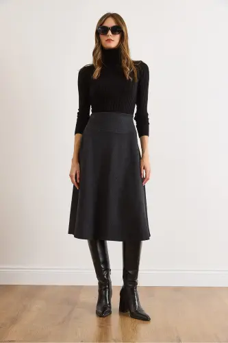 Kadın Koyu Antrasit Beli Bantlı Selanik Çan Etek ETK-19000297-Koyu Antrasit - OLALOOK (1)