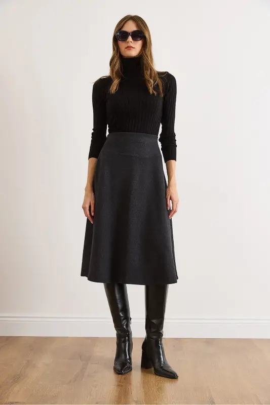 Kadın Koyu Antrasit Beli Bantlı Selanik Çan Etek ETK-19000297-Koyu Antrasit - 2