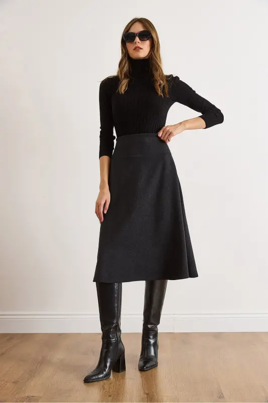 Kadın Koyu Antrasit Beli Bantlı Selanik Çan Etek ETK-19000297-Koyu Antrasit - 3