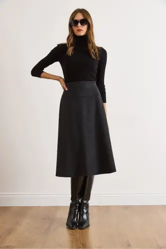 Kadın Koyu Antrasit Beli Bantlı Selanik Çan Etek ETK-19000297-Koyu Antrasit - 4