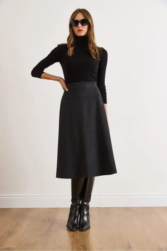 Kadın Koyu Antrasit Beli Bantlı Selanik Çan Etek ETK-19000297-Koyu Antrasit - 4