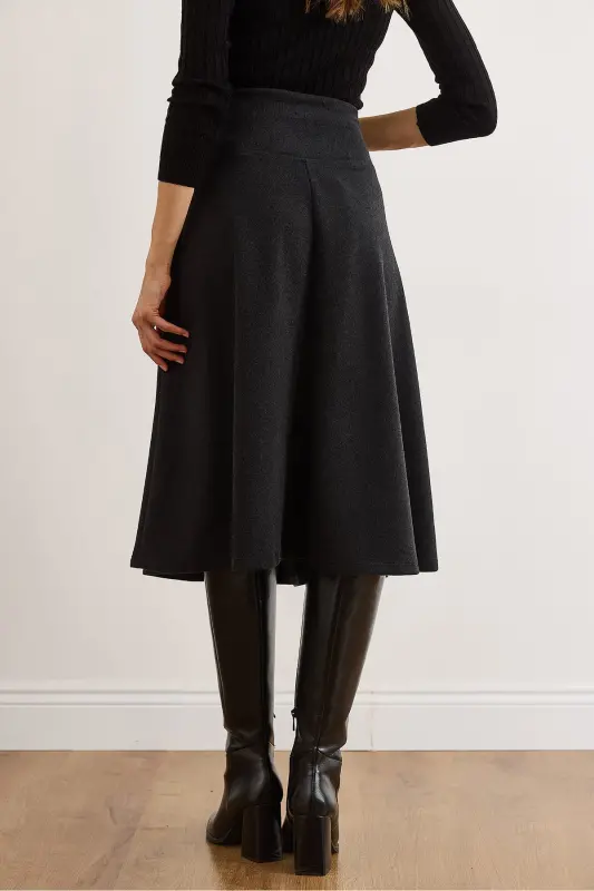 Kadın Koyu Antrasit Beli Bantlı Selanik Çan Etek ETK-19000297-Koyu Antrasit - 5