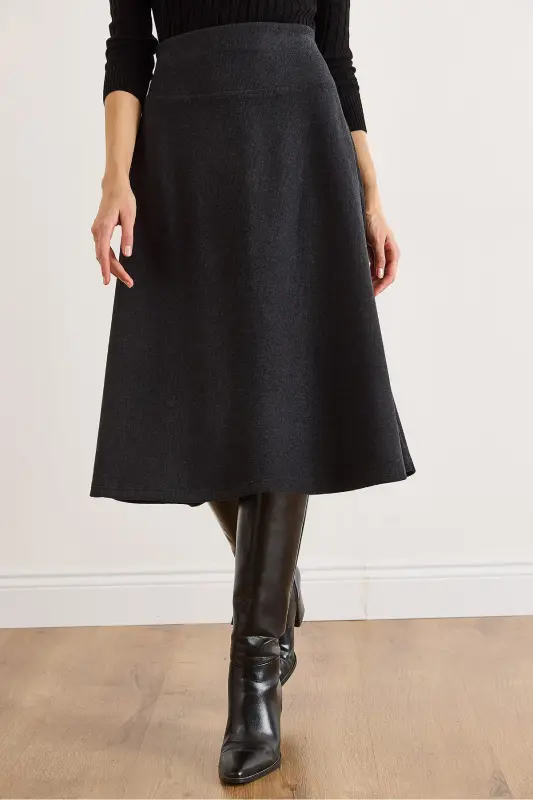 Kadın Koyu Antrasit Beli Bantlı Selanik Çan Etek ETK-19000297-Koyu Antrasit - 6