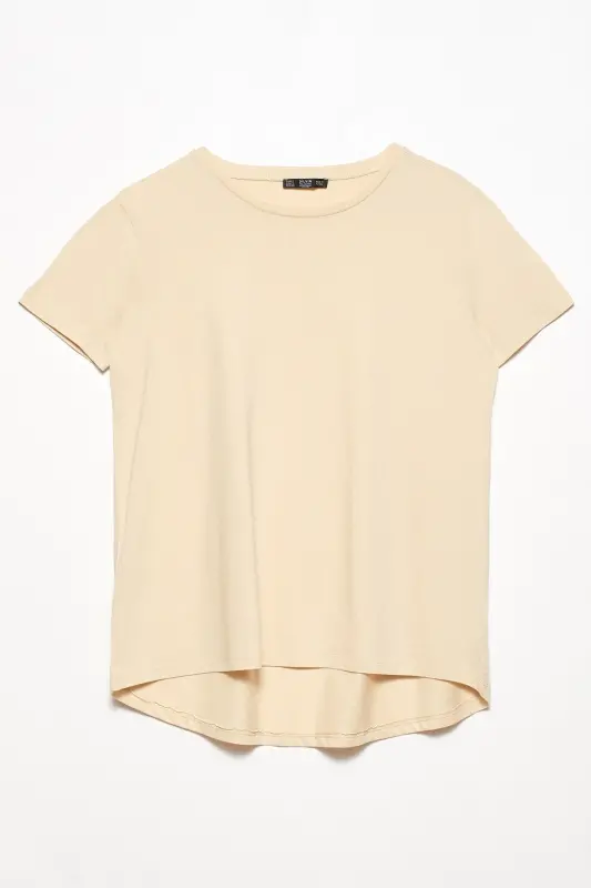 Kadın Koyu Bej Bisiklet Yaka Basic T-Shirt 101A03471 - Koyu Bej - 1