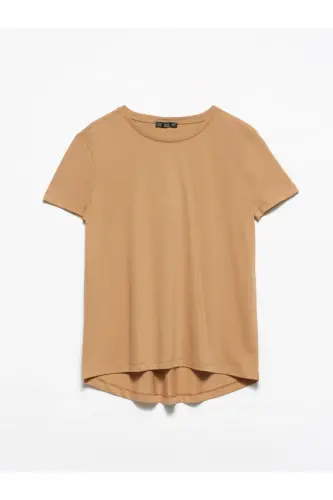 Kadın Koyu Camel Bisiklet Yaka Basic T-Shirt 3471 - Koyu Camel 