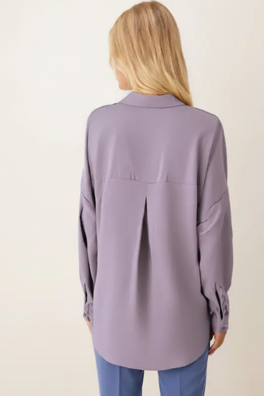 Kadın Koyu Gri Oversize Uzun Basic Gömlek ARM-22Y001118-Koyu Gri - 4