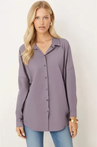 Kadın Koyu Gri Oversize Uzun Basic Gömlek ARM-22Y001118-Koyu Gri - ARMONIKA (1)