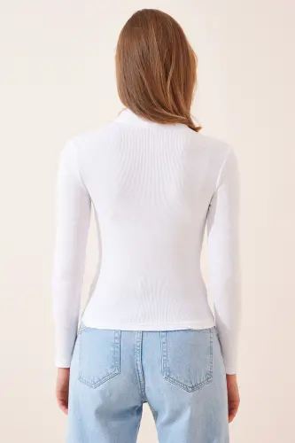 Kadın Koyu Kahverengi Beyaz 2'li Paket Fitilli Balıkçı Yaka Örme Bluz GT00053 - Koyu Kahverengi Beyaz - 6