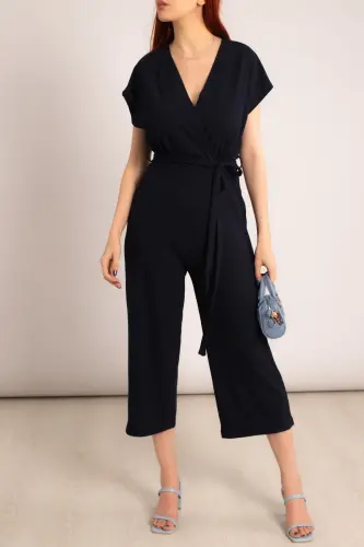 Kadın Koyu Lacivert Kruvaze Beli Kemerli Tulum Arm-20y042008-Koyu Lacivert 