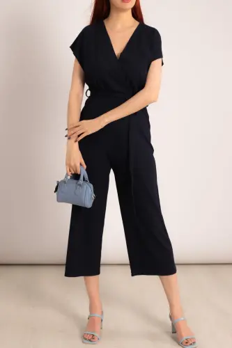 Kadın Koyu Lacivert Kruvaze Beli Kemerli Tulum Arm-20y042008-Koyu Lacivert - 2