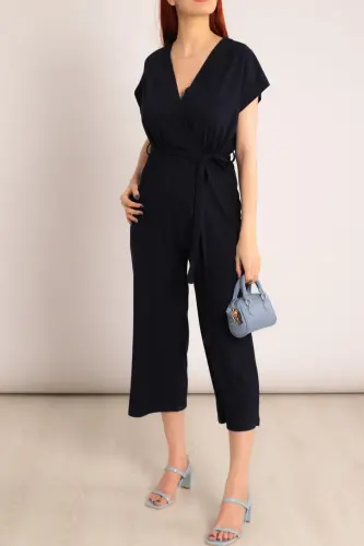 Kadın Koyu Lacivert Kruvaze Beli Kemerli Tulum Arm-20y042008-Koyu Lacivert - 3