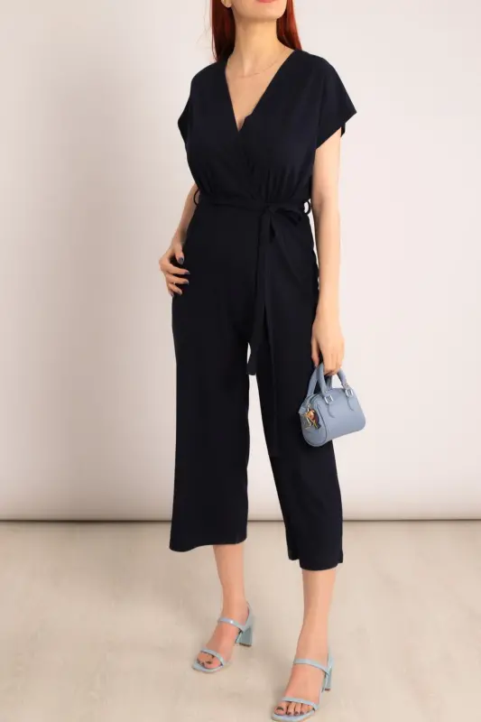 Kadın Koyu Lacivert Kruvaze Beli Kemerli Tulum Arm-20y042008-Koyu Lacivert - 3