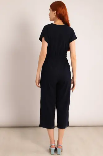 Kadın Koyu Lacivert Kruvaze Beli Kemerli Tulum Arm-20y042008-Koyu Lacivert - 4