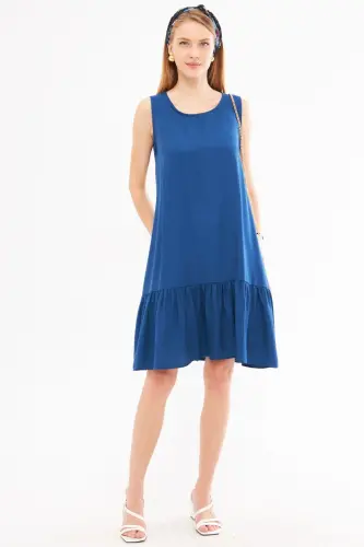 Kadın Koyu Mavi Kolsuz Eteği Fırfırlı Elbise ARM-18Y001156-Koyu Mavi - 2