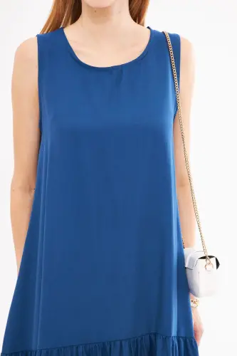 Kadın Koyu Mavi Kolsuz Eteği Fırfırlı Elbise ARM-18Y001156-Koyu Mavi - 3