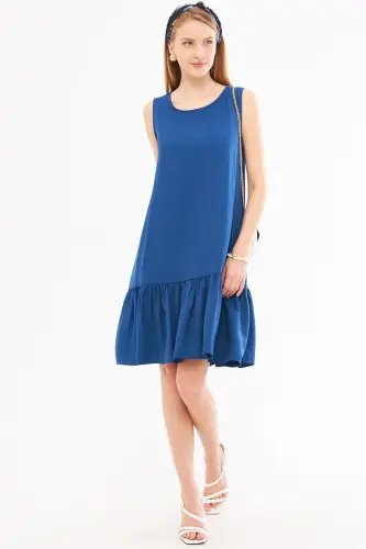 Kadın Koyu Mavi Kolsuz Eteği Fırfırlı Elbise ARM-18Y001156-Koyu Mavi - 4