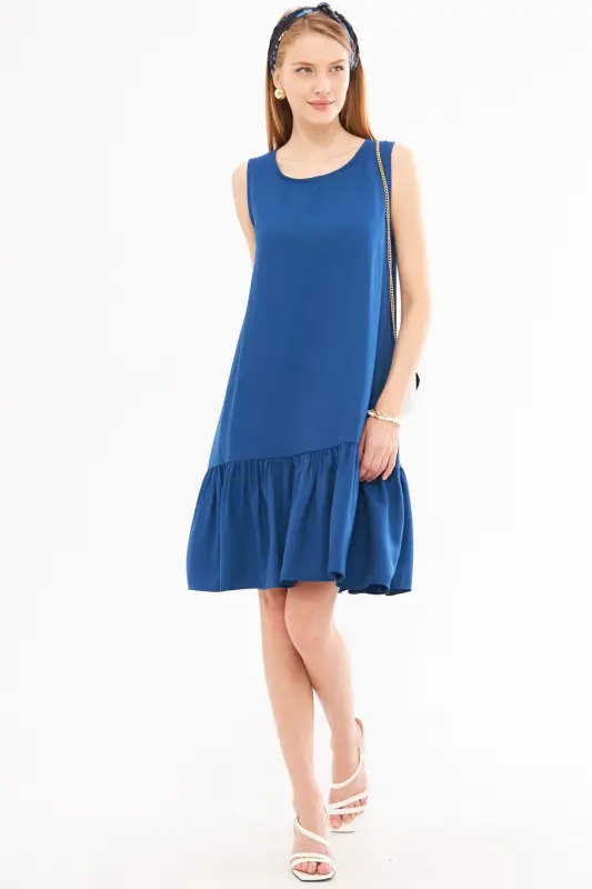 Kadın Koyu Mavi Kolsuz Eteği Fırfırlı Elbise ARM-18Y001156-Koyu Mavi - 4