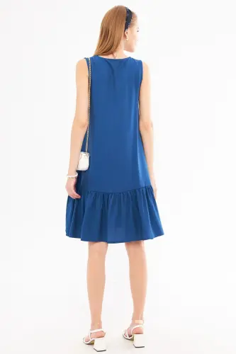 Kadın Koyu Mavi Kolsuz Eteği Fırfırlı Elbise ARM-18Y001156-Koyu Mavi - 5