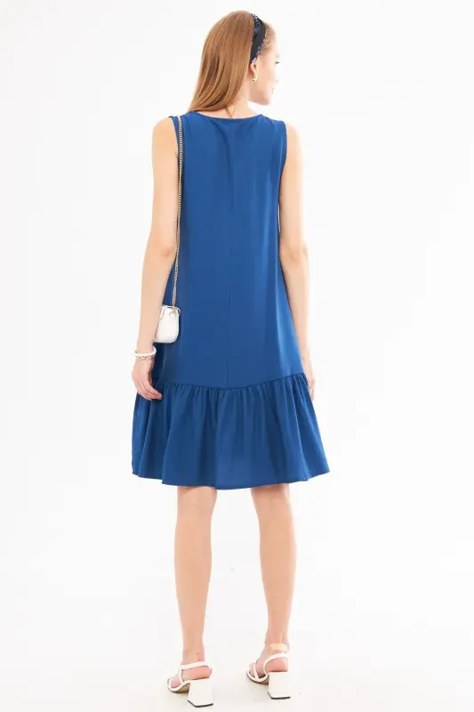 Kadın Koyu Mavi Kolsuz Eteği Fırfırlı Elbise ARM-18Y001156-Koyu Mavi - 5