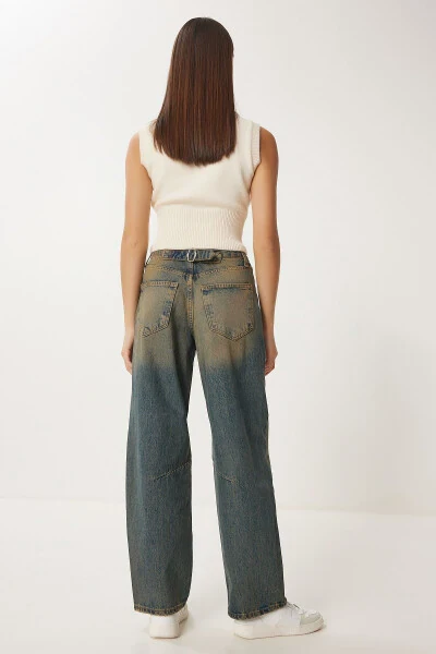 Kadın Koyu Mavi Yüksek Bel Soluk Efektli Baggy Jeans UT00027-Koyu Mavi - 5