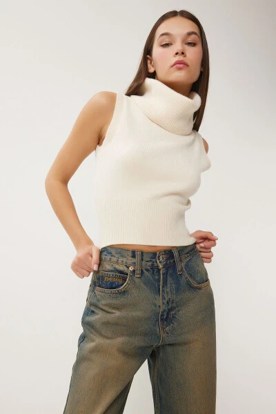 Kadın Koyu Mavi Yüksek Bel Soluk Efektli Baggy Jeans UT00027-Koyu Mavi - 7