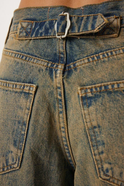 Kadın Koyu Mavi Yüksek Bel Soluk Efektli Baggy Jeans UT00027-Koyu Mavi - 9