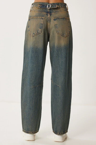 Kadın Koyu Mavi Yüksek Bel Soluk Efektli Baggy Jeans UT00027-Koyu Mavi - 10